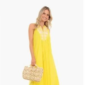 Tuckernuck Maxi Dress Yellow with Pink Embroidery Cyprus | Color: Yellow